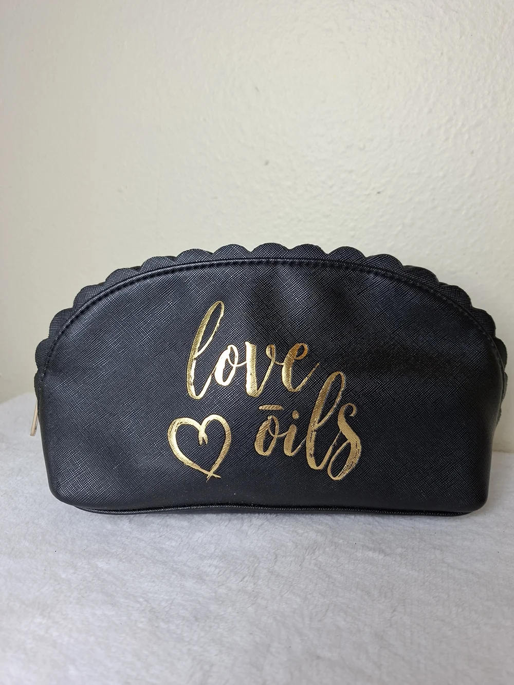 Love Oils Black Cosmetic Pouch with Gold Script